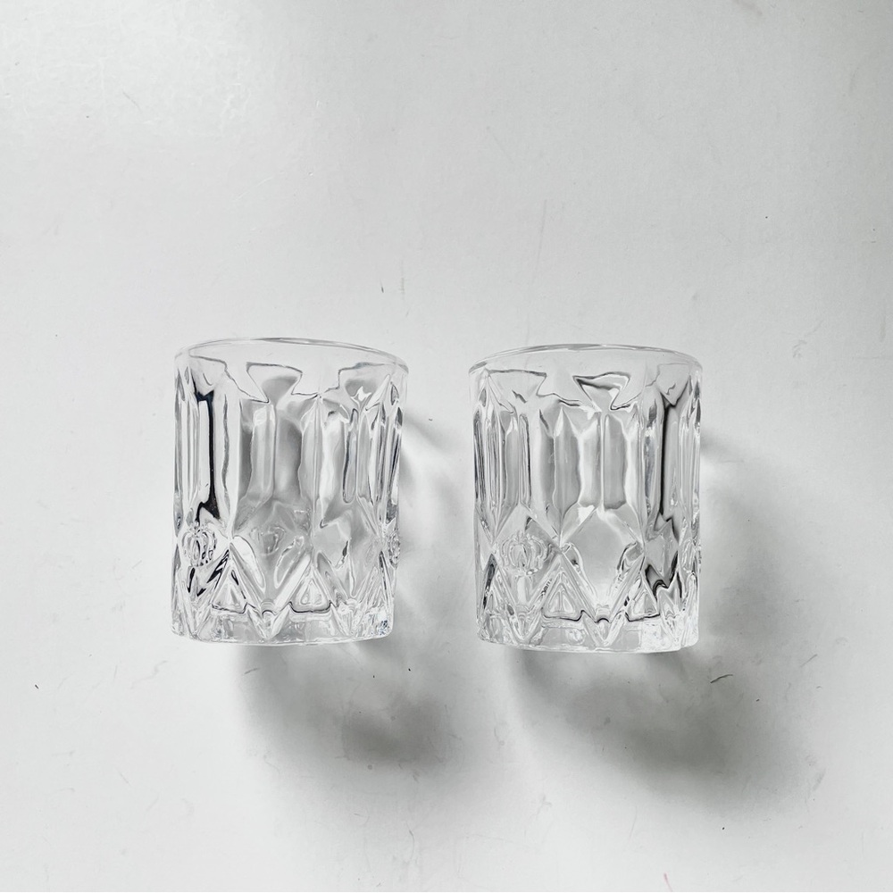 Vintage CROWN ROYAL Diamond Cut Lowball Rocks Glasses Whiskey Tumblers Barcore